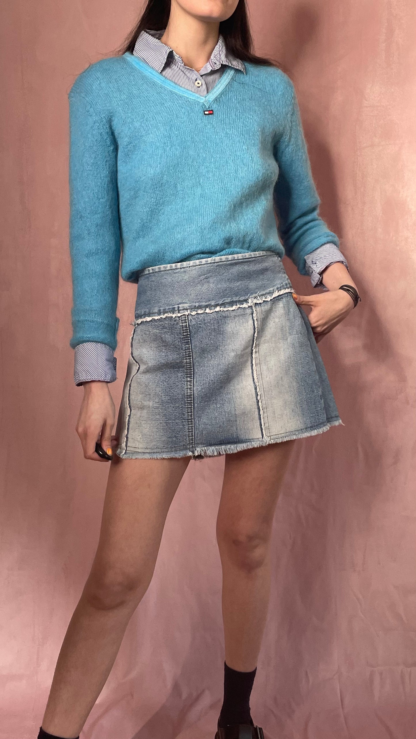 Frayed Denim Mini Skirt