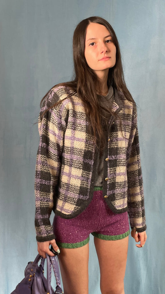 Plaid Mohair Cardigan