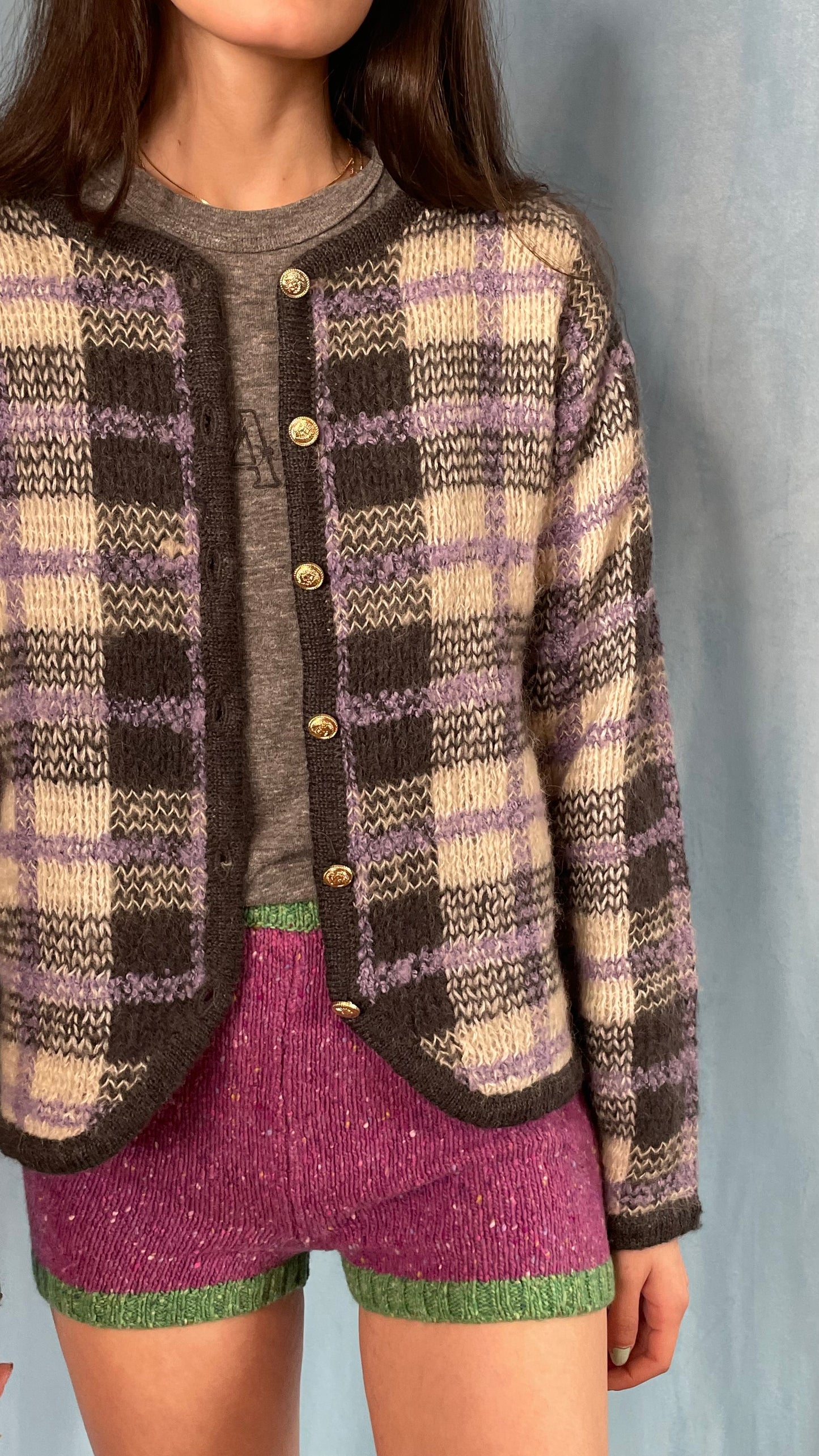 Plaid Mohair Cardigan