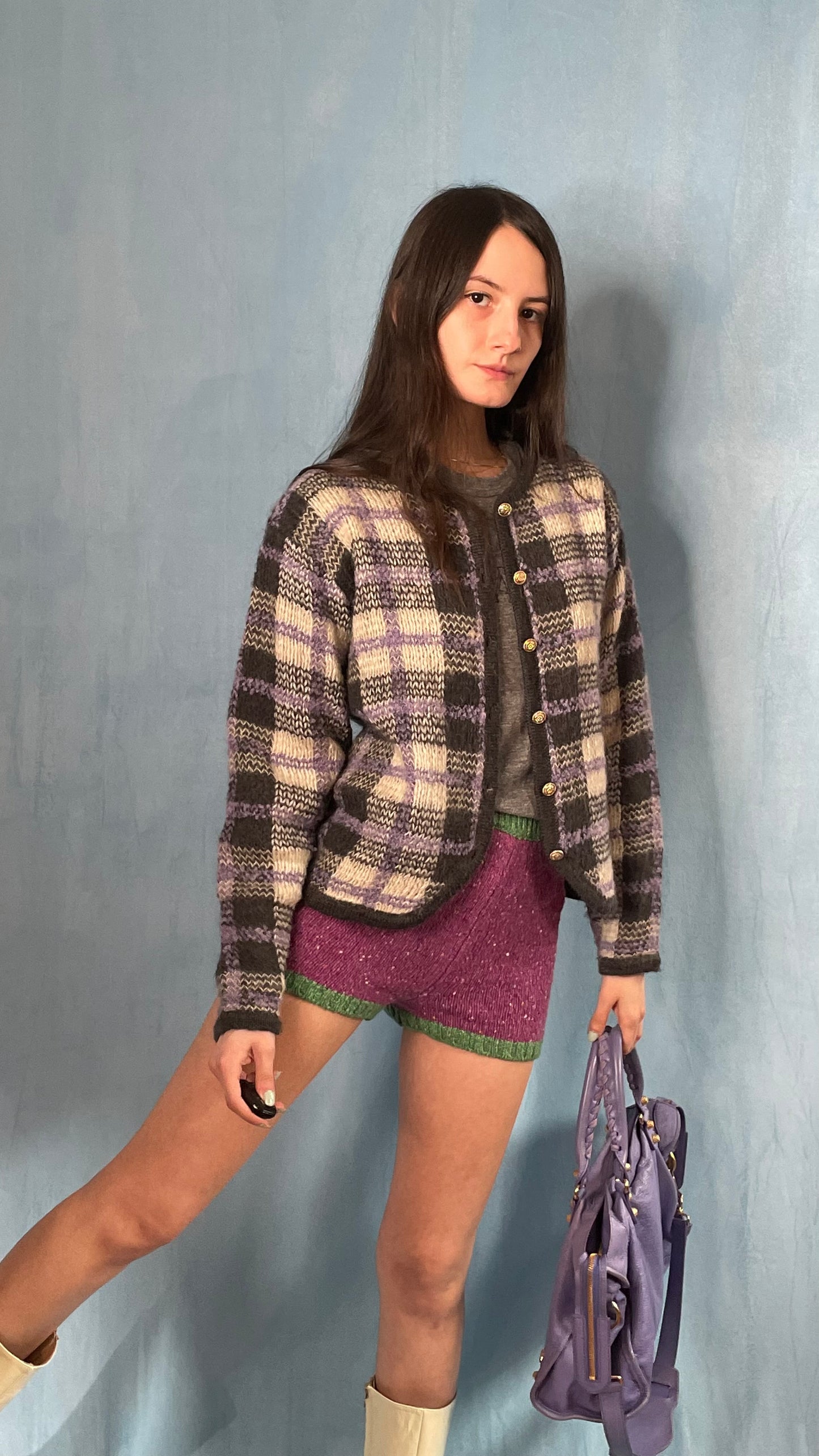 Plaid Mohair Cardigan