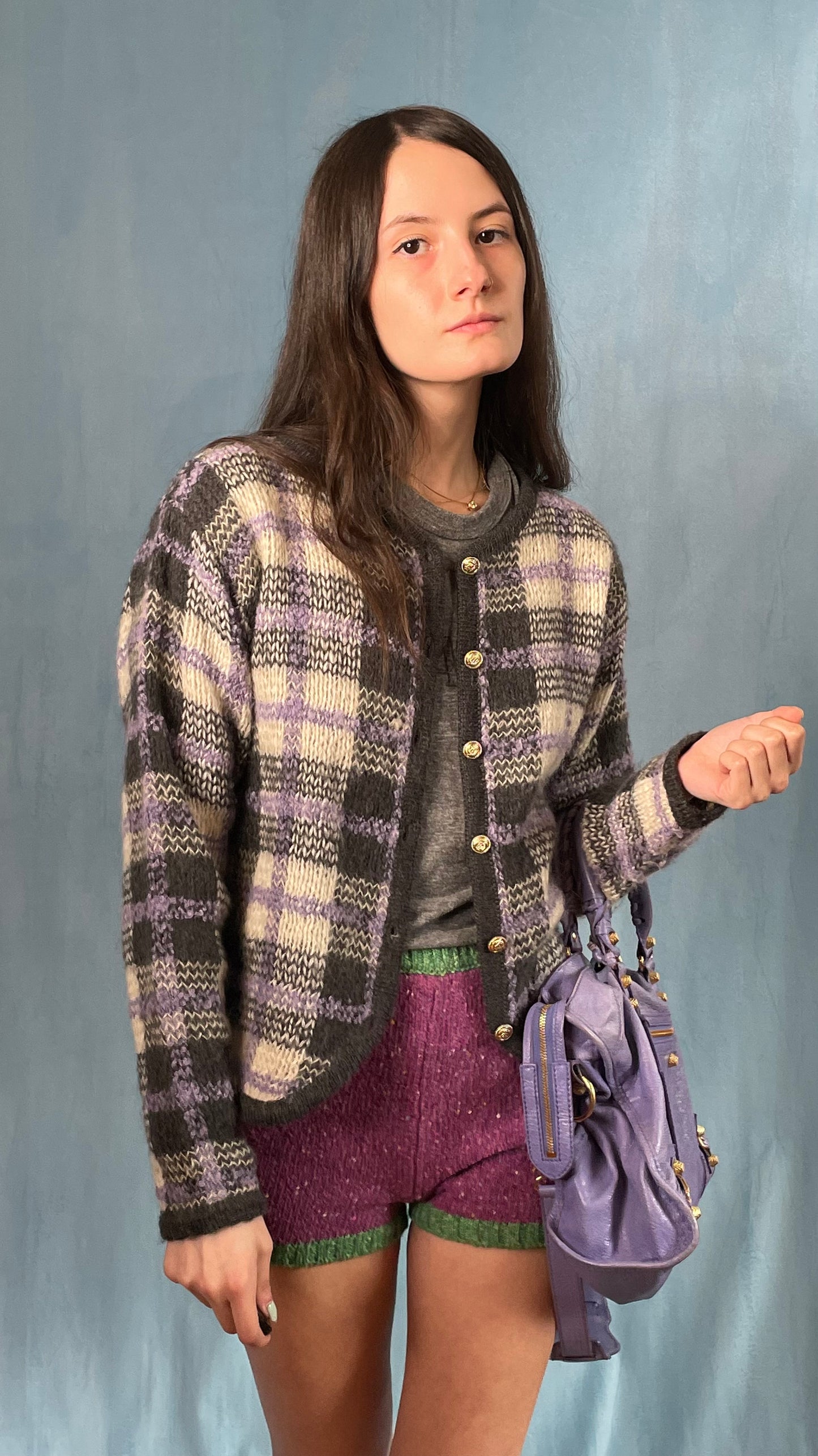 Plaid Mohair Cardigan