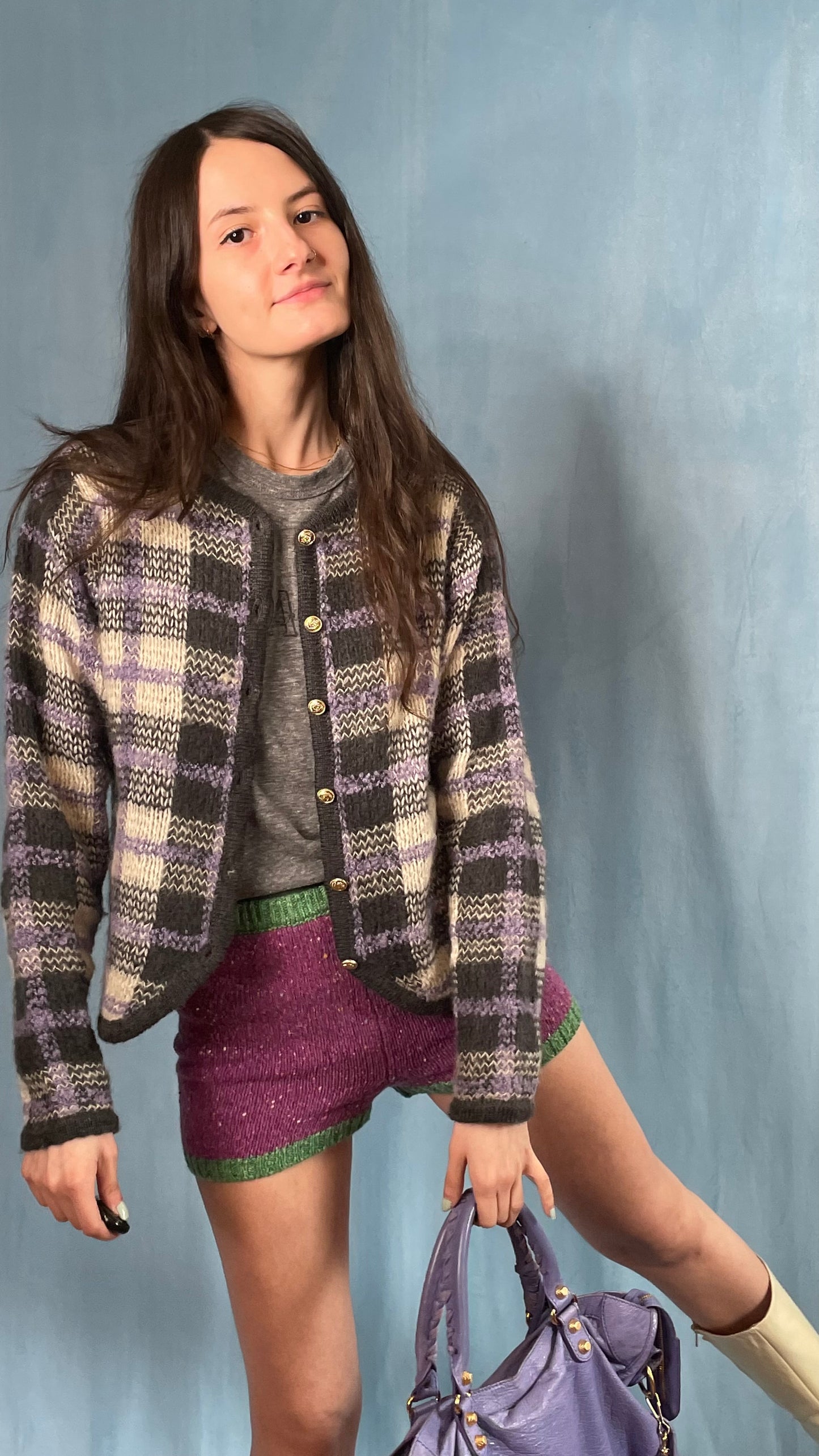 Plaid Mohair Cardigan